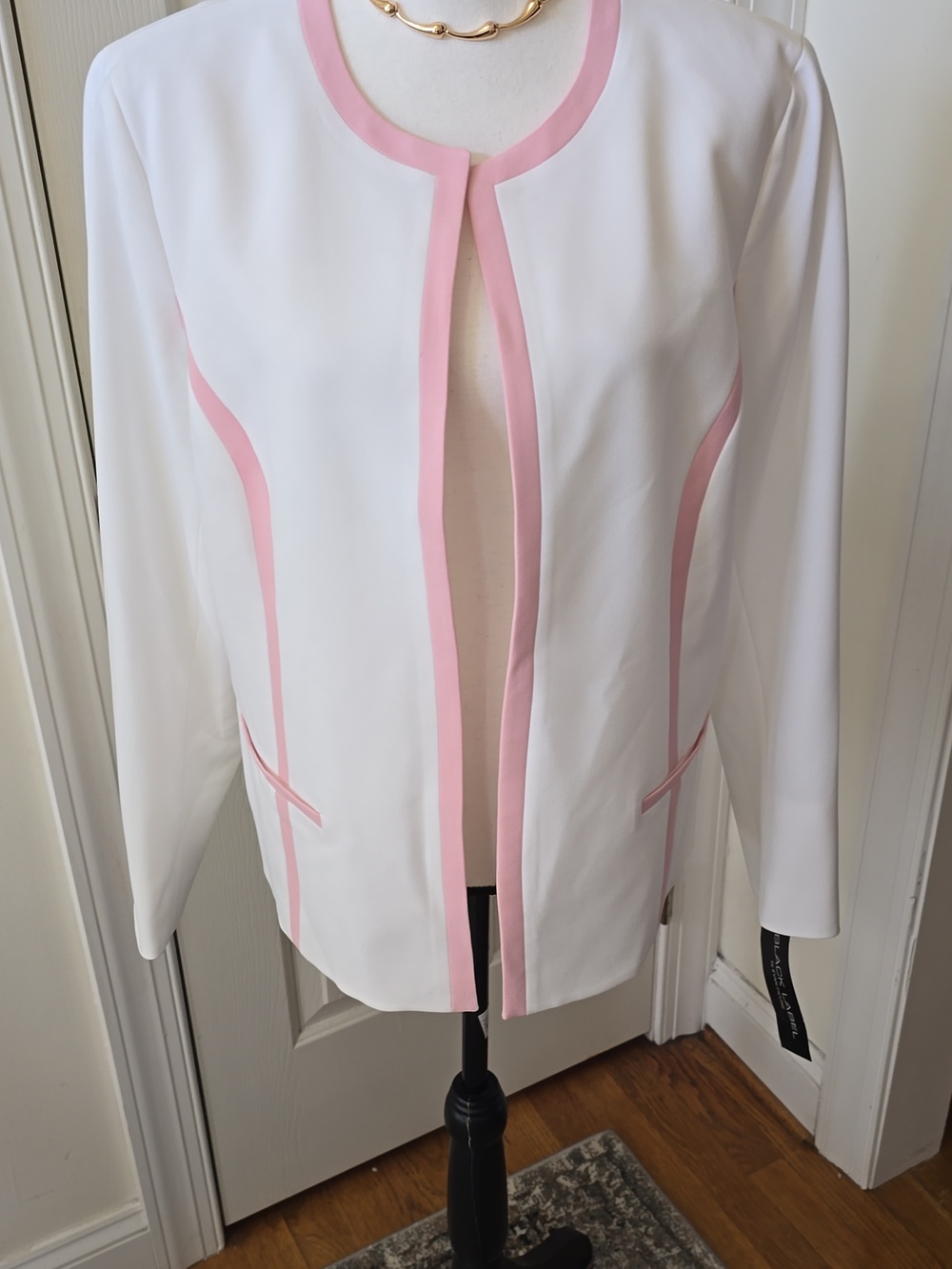 BLACK LABEL EVAN-PICONE WOMENS WHITE/PINK OPEN PROFESSIONAL BLAZER JACKET SIZE 4